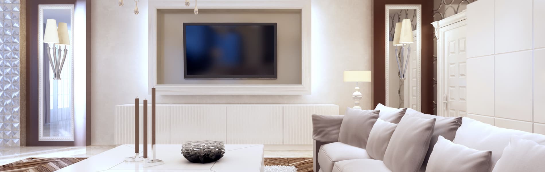 Samsung Frame TV hanging flush among framed artwork