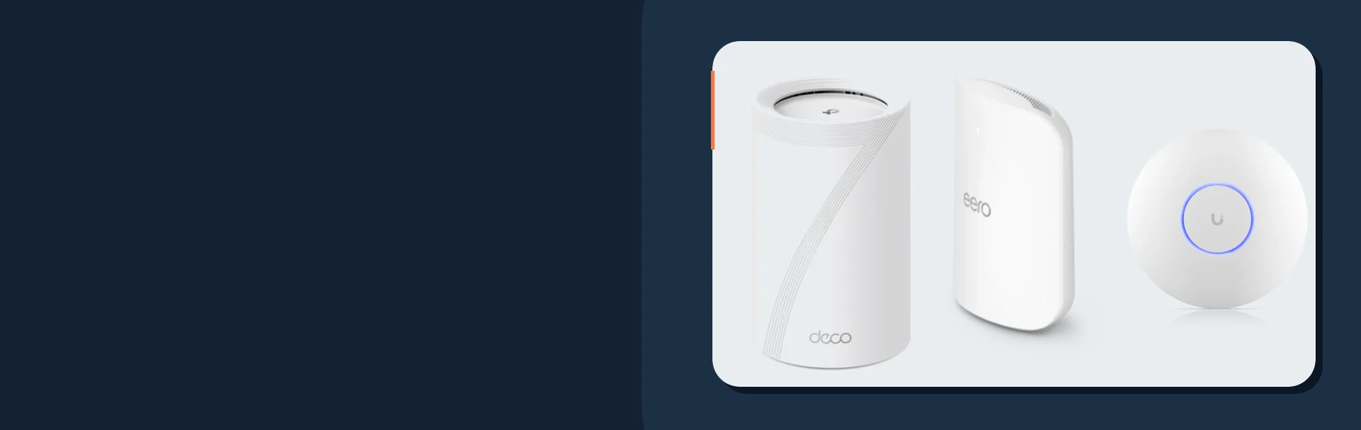 Manufacturer product images of Deco BE63, eero Max 7, and UniFi U7 Pro