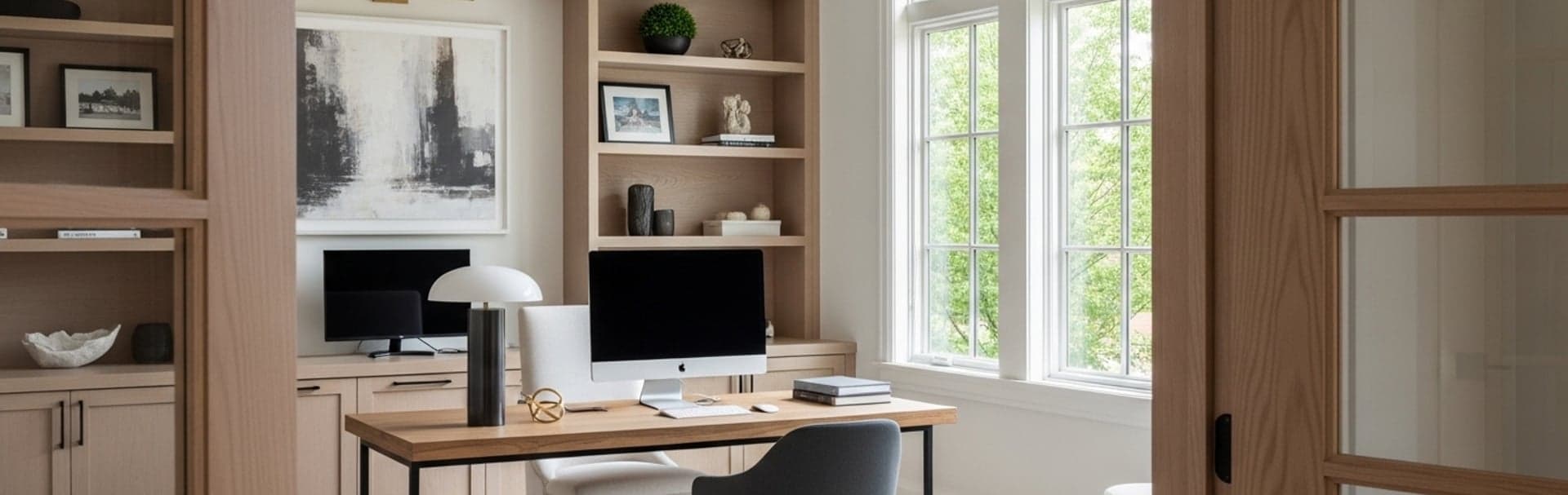 Finished home office where MoCA, Ethernet, or mesh backhaul could support better Wi-Fi coverage