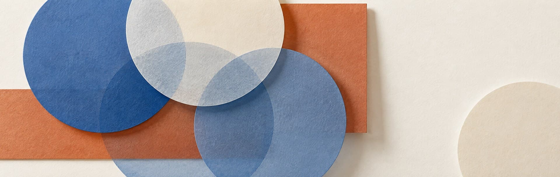 Abstract paper shapes with overlapping blue circles suggesting uneven coverage
