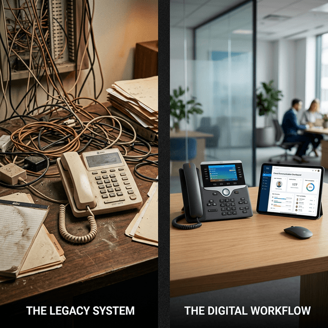 VoIP vs Traditional Phone Lines for Small Business: A modern VoIP setup vs legacy copper telephone systems — premium business communication solutions