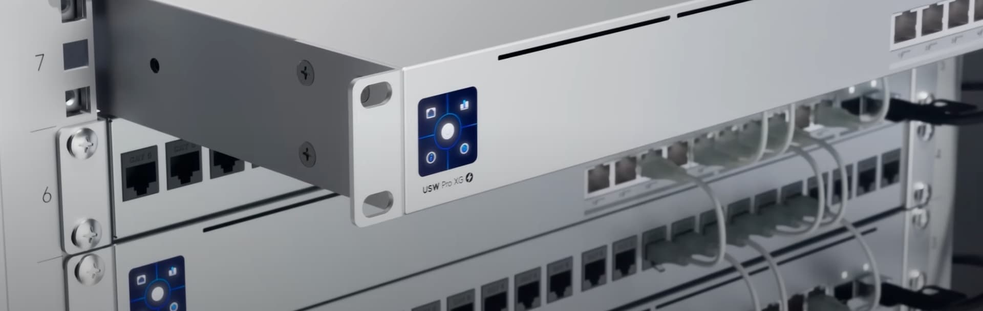 UniFi networking gear neatly installed in a rack