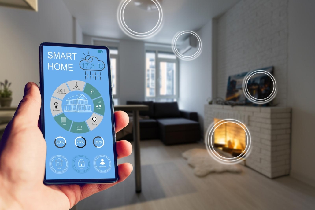 controlling home heating temperature with a smart home close up on phone concept of a smart home and mobile application for managing smart devices at home