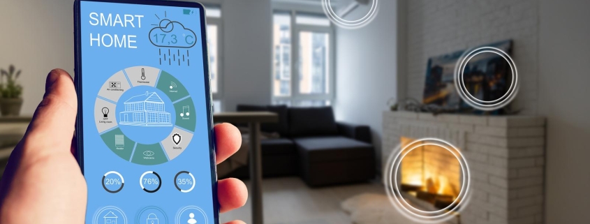 controlling home heating temperature with a smart home close up on phone concept of a smart home and mobile application for managing smart devices at home